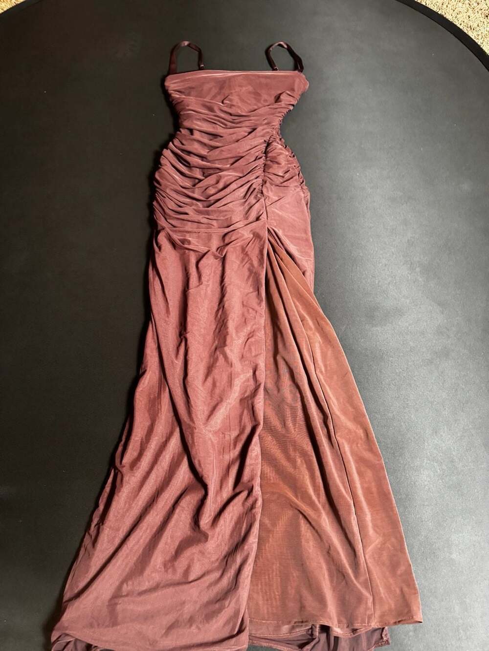 House of CB Lulu Chocolate Ruched Mesh Maxi Dress Size S Regular Cup (A-C) - Picture 2 of 9